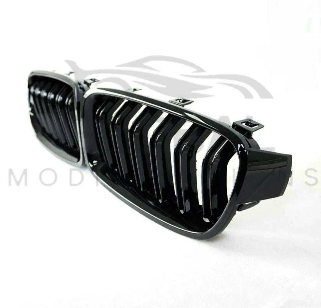 BMW 3 SERIES F30/F31 GLOSS BLACK FRONT GRILLS DOUBLE SLAT - M STYLE - BLACK