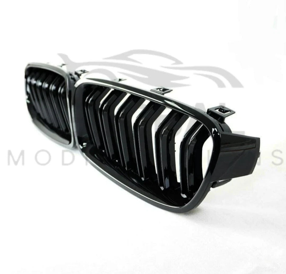 BMW 3 SERIES F30/F31 GLOSS BLACK FRONT GRILLS DOUBLE SLAT - M STYLE - BLACK