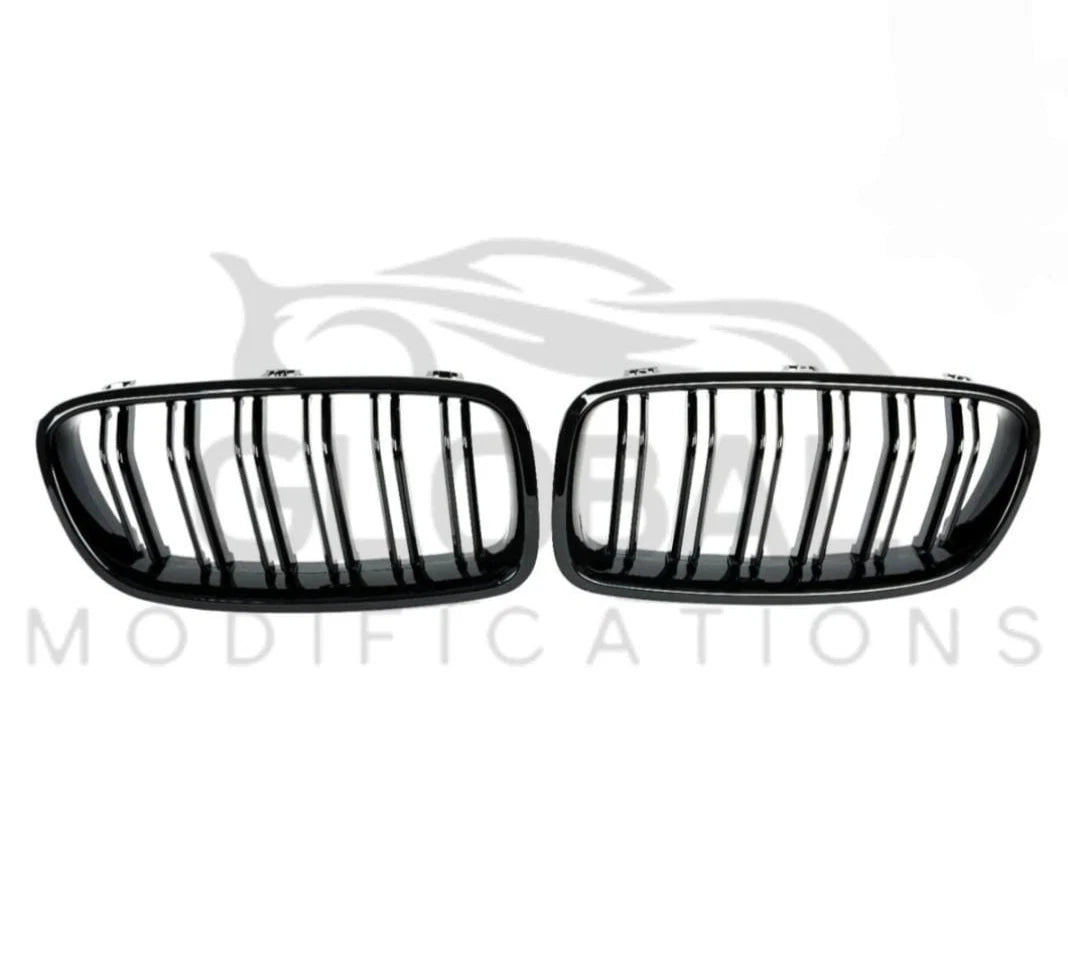 BMW 3 SERIES F30/F31 GLOSS BLACK FRONT GRILLS DOUBLE SLAT - M STYLE - BLACK