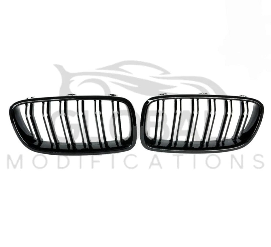 BMW 3 SERIES F30/F31 GLOSS BLACK FRONT GRILLS DOUBLE SLAT - M STYLE - BLACK